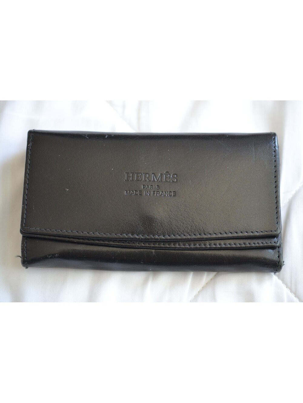 Vintage Hermes Paris Black Leather Long Wallet Made in France Bifold